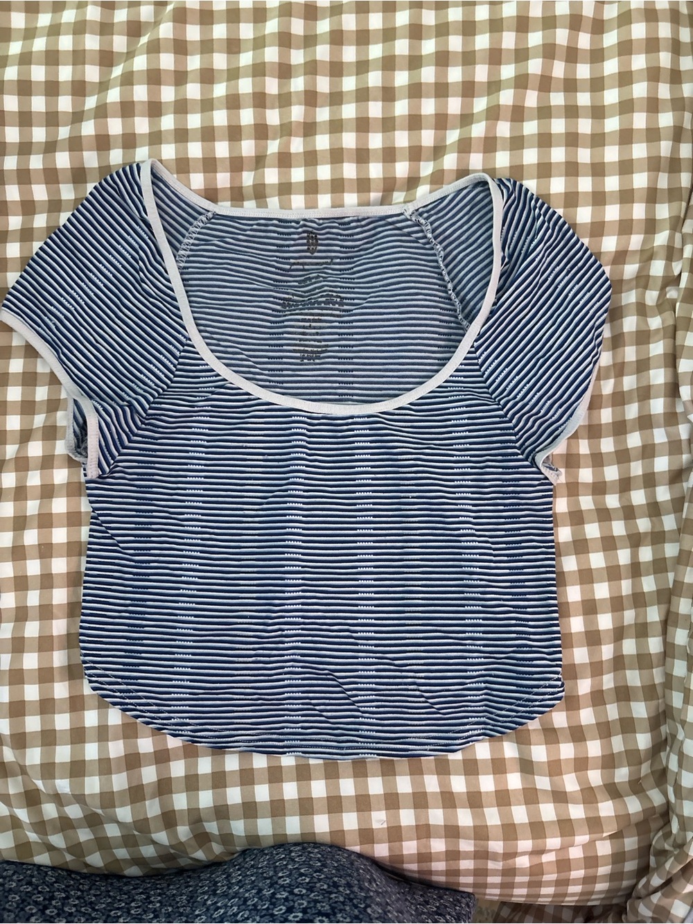 FP movement Navy and White Striped Scoop Neck athletic top